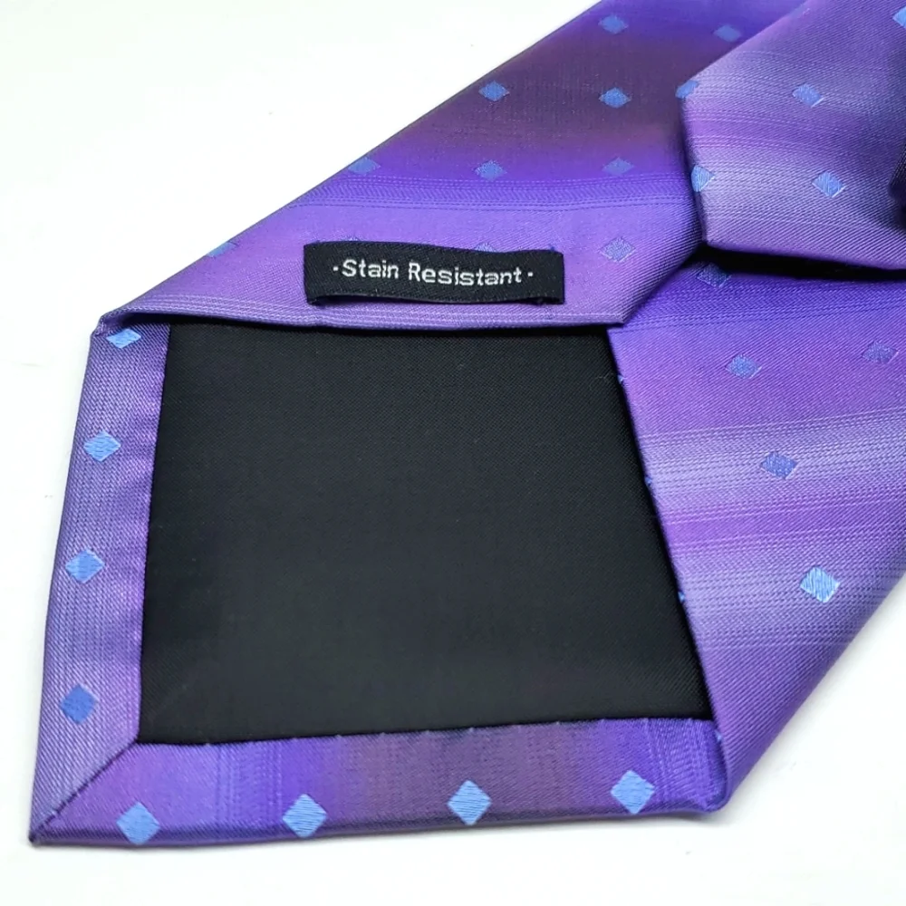 VAN HUESEN Light Blue Squares on Purple Vertical Lines Silk Tie EUC